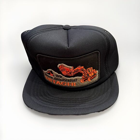 Vtg 80s K-Products Hitachi We Move Mountains! Patch SnapBack Trucker Mesh Hat - Picture 1 of 8